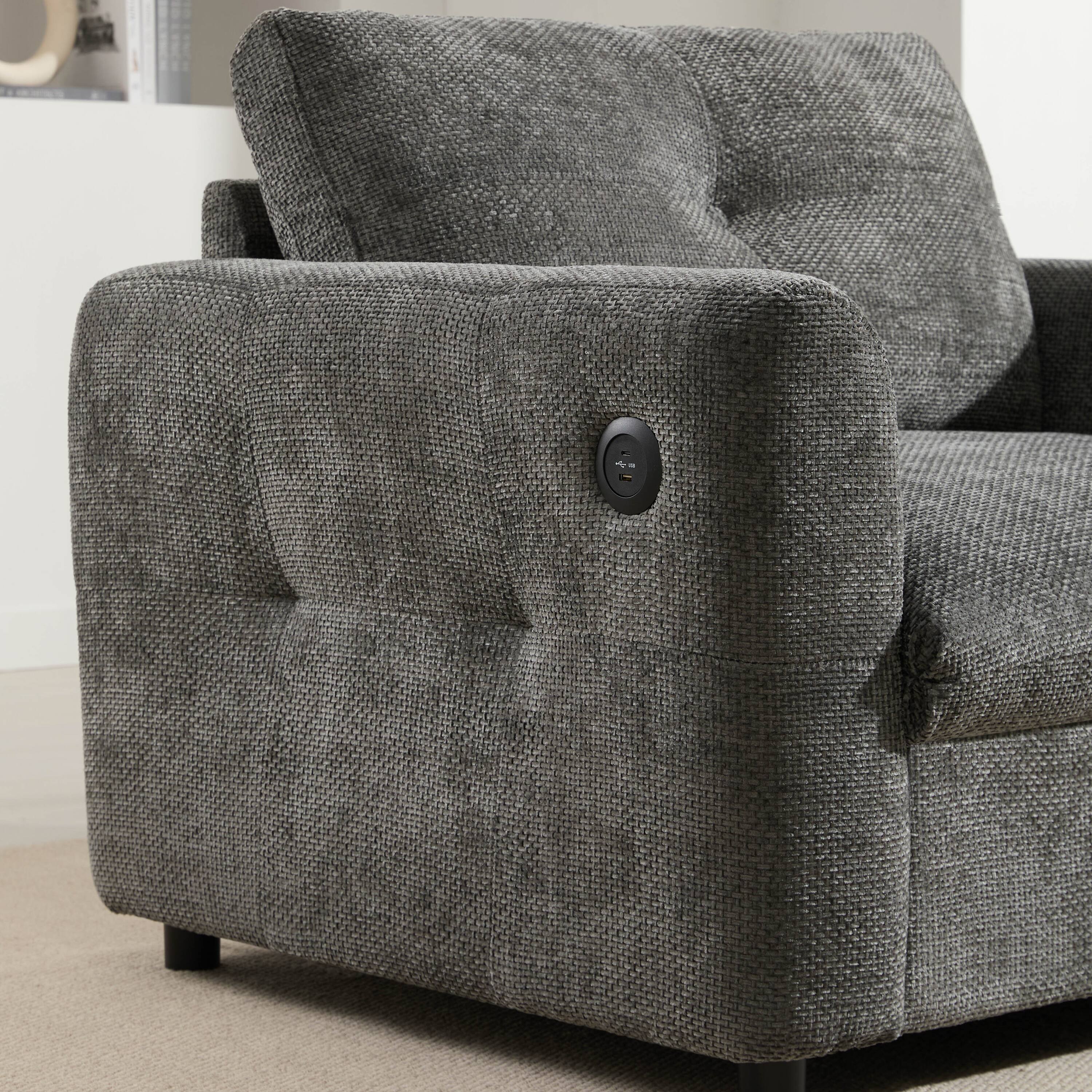 Alt View 4. Tiramisubest - Chenille Single Sofa,Armchair with Wide Seat,Dual-port Charger,Pull-line Tufted Design & High-density Foam,Grey - Gray.
