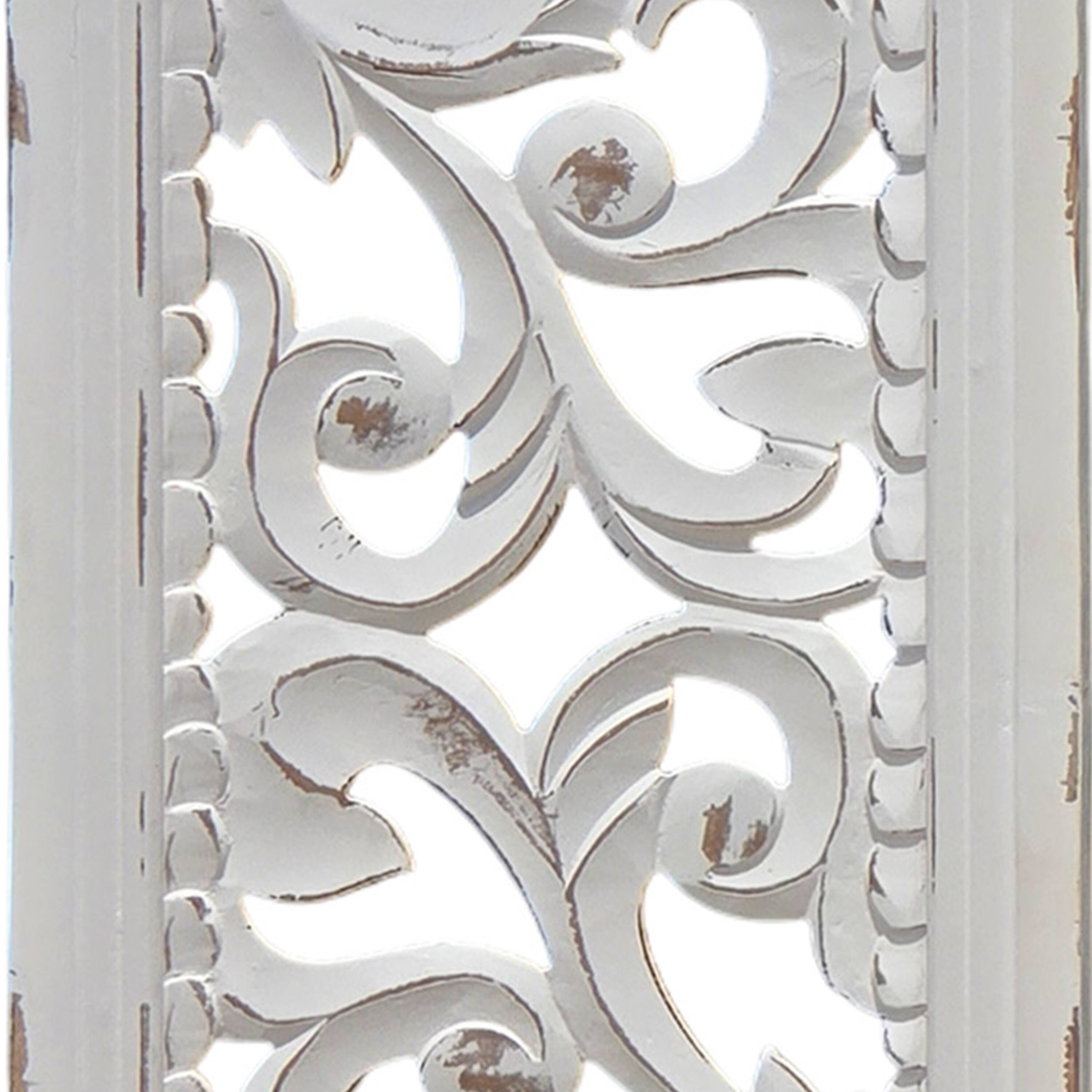 Alt View 3. Manhattan Lane - Ozy Carved Wall Art Panel Set of 2, Handcrafted Distressed White Mango Wood, 50 Inch Tall - White.