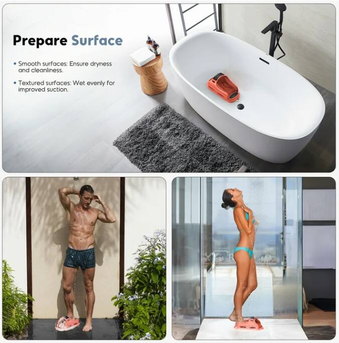 Prepare Surface

- Smooth surfaces: Ensure dryness and cleanliness.
- Textured surfaces: Wet evenly for improved suction.