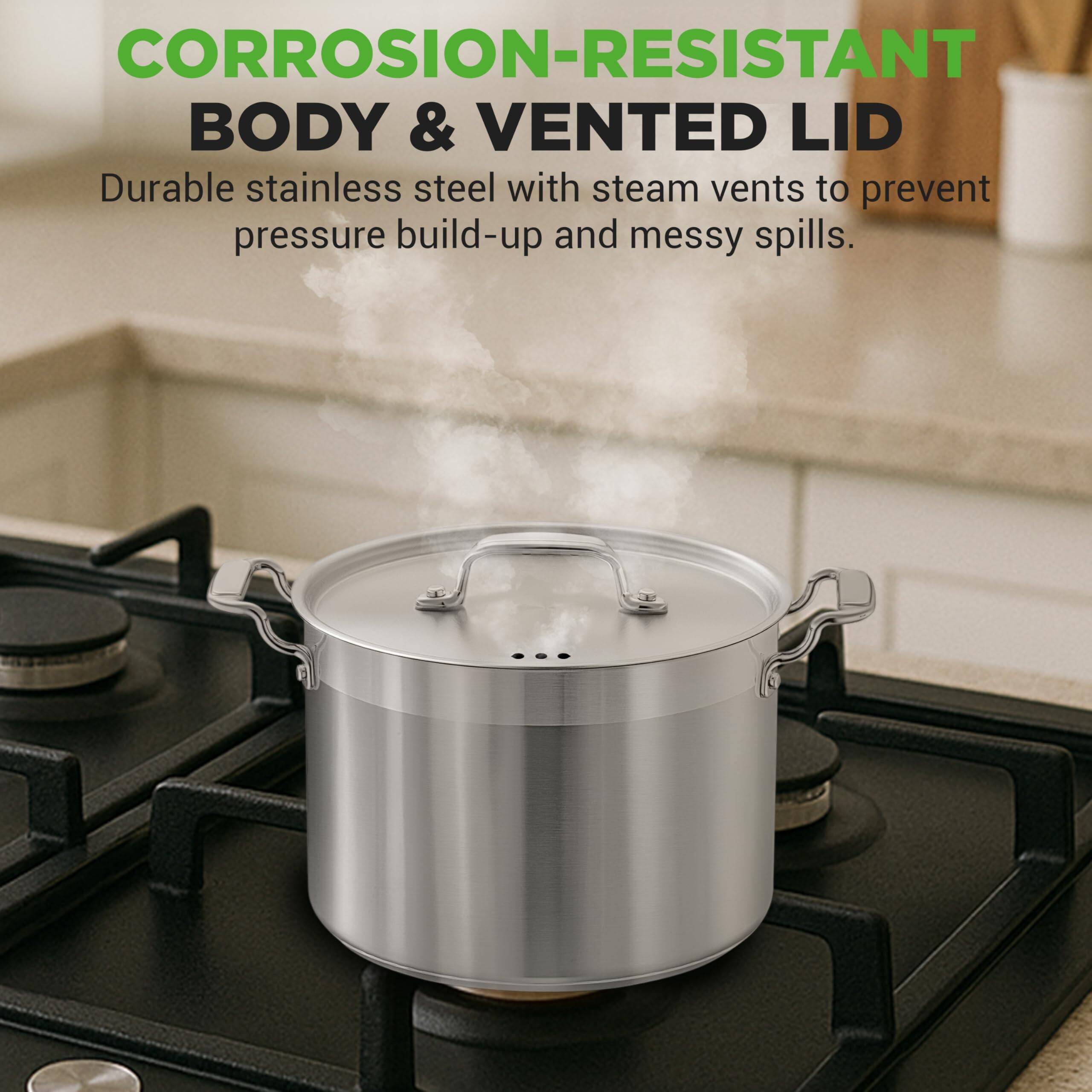 CORROSION-RESISTANT BODY & VENTED LID

Durable stainless steel with steam vents to prevent pressure build-up and messy spills.