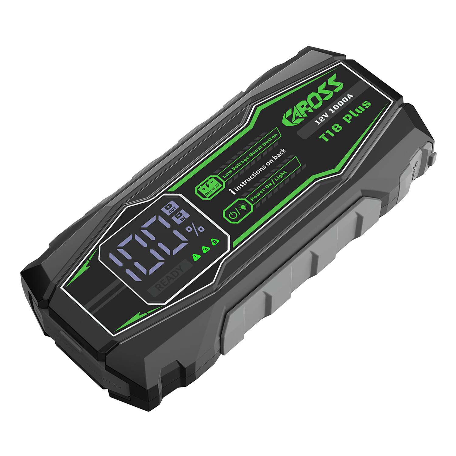CAROSS 12V 1000A Plus T18  
Boost Button  
100%  
Voltage on Low  
Instructions on back  
Power ON  
Light  
READY