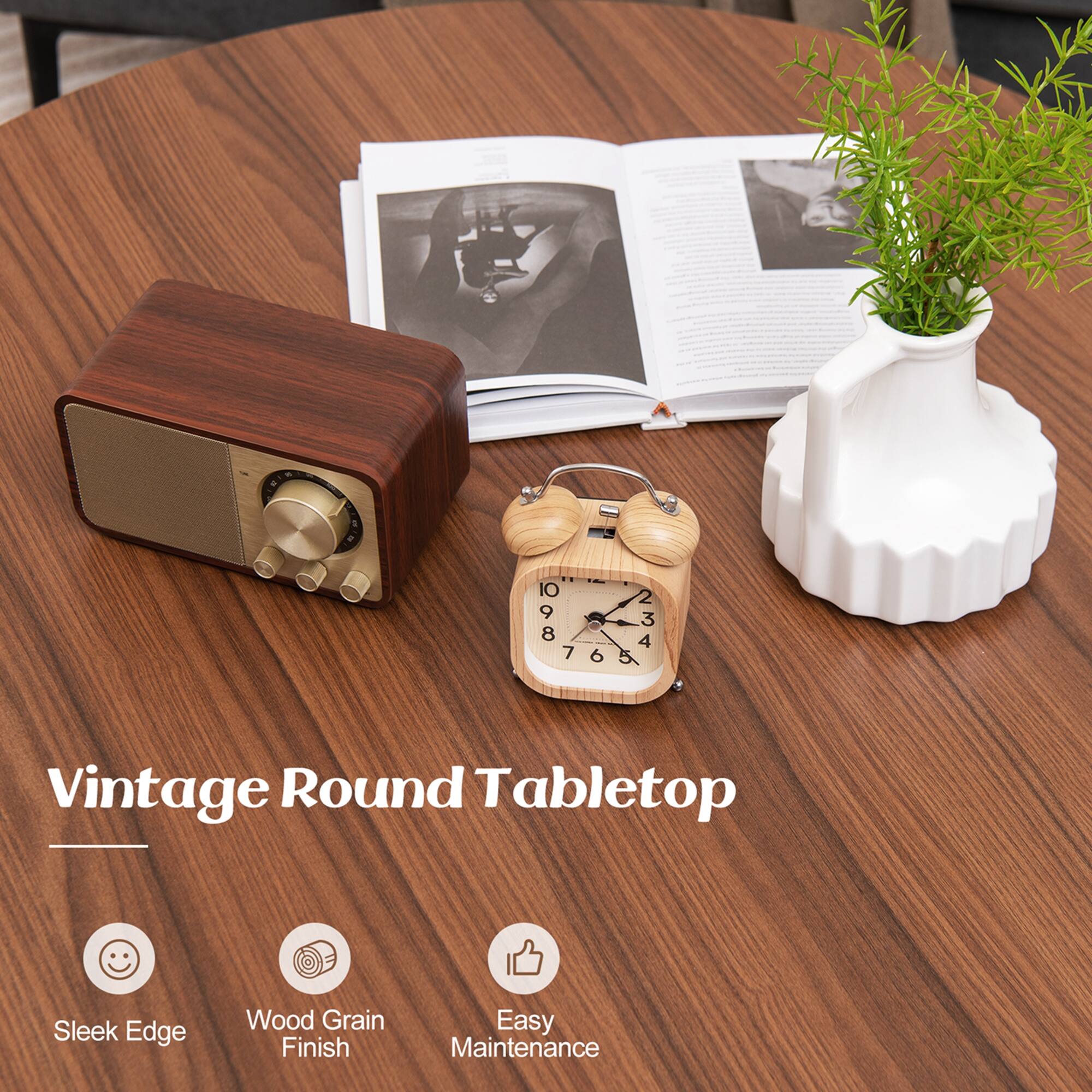 Vintage Round Tabletop: Sleek Edge Wood Grain Finish, Easy Maintenance