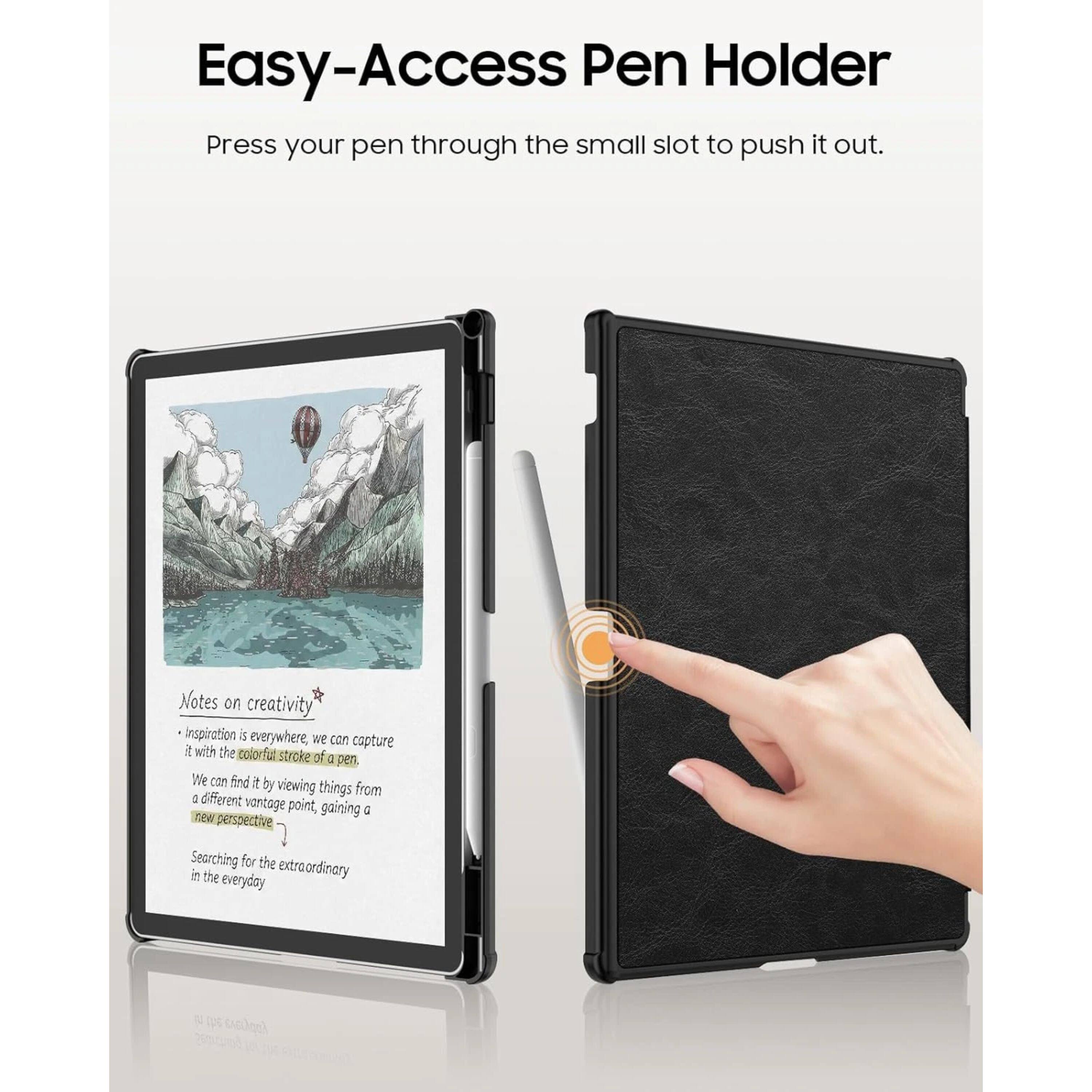 Easy-Access Pen Holder  
Press your pen through the small slot to push it out.  

Notes on creativity  
- Inspiration is everywhere, we can capture it with the colorful stroke of a pen.  
- We can find it by viewing things from a different vantage point, gaining a new perspective  
- Searching for the extraordinary in the everyday