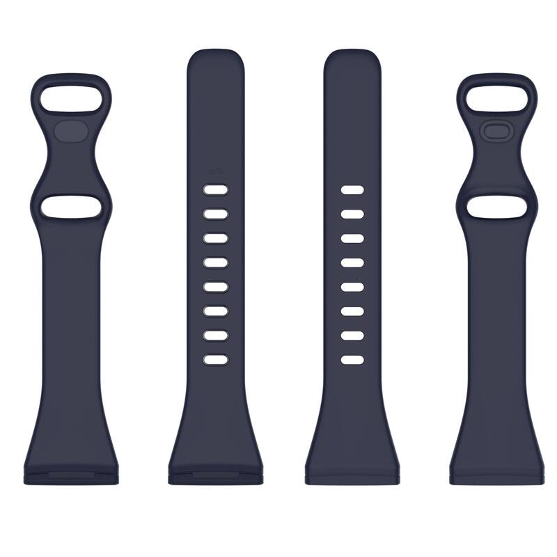 Left. StrapsCo - Slim Active Strap Silicone Rubber Watch Band For Fitbit Versa 4 (Medium-Long) - Dark Blue.