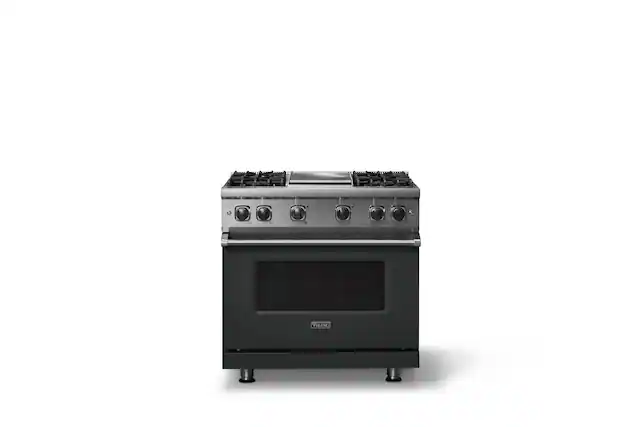 Front. Viking - 5.1 Cu. Ft. 36"W Freestanding LP Gas Sealed 4 Burner Range with Griddle - Antique Bronze.