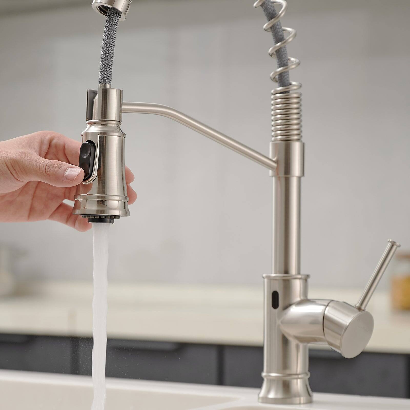 Alt View 7. Boyel Living - Brushed Nickel Single Handle Touchless Pull Down Sprayer Kitchen Faucet with Water Supply Hose - Brushed Nickel.