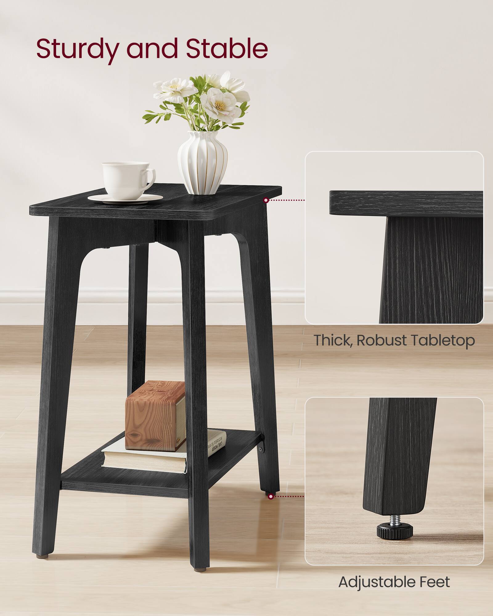 Sturdy and Stable

Thick, Robust Tabletop

Adjustable Feet