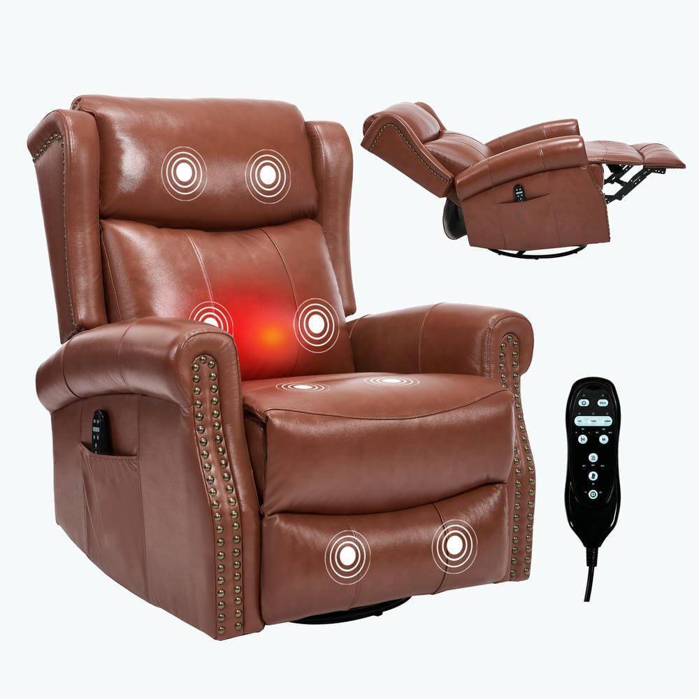 Alt View 8. Kadyn - Manual Heat Massage Recliner Chair, 8 Vibration Modes, Rocker Swivel, Genuine Leather, Red - Red.