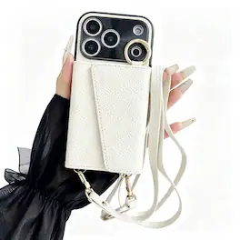 Dteck - Crossbody Wallet Case for Apple iPhone 17 Pro,with Makeup Mirror and Card Holder,Premium Faux Leather Texture Cover - White