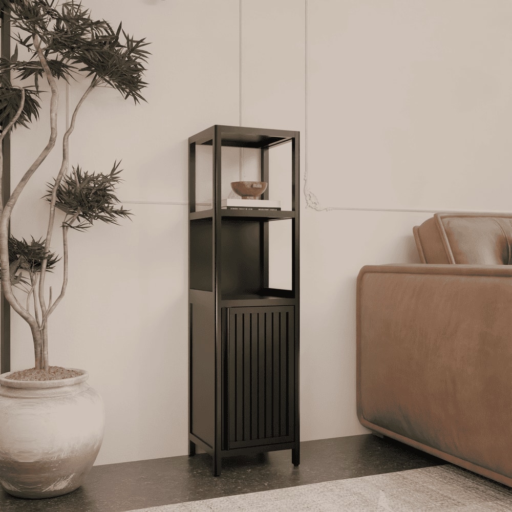 Kadyn - A 52-foot-tall linen tower bamboo storage cabinet, Suitable for main living spaces - Black