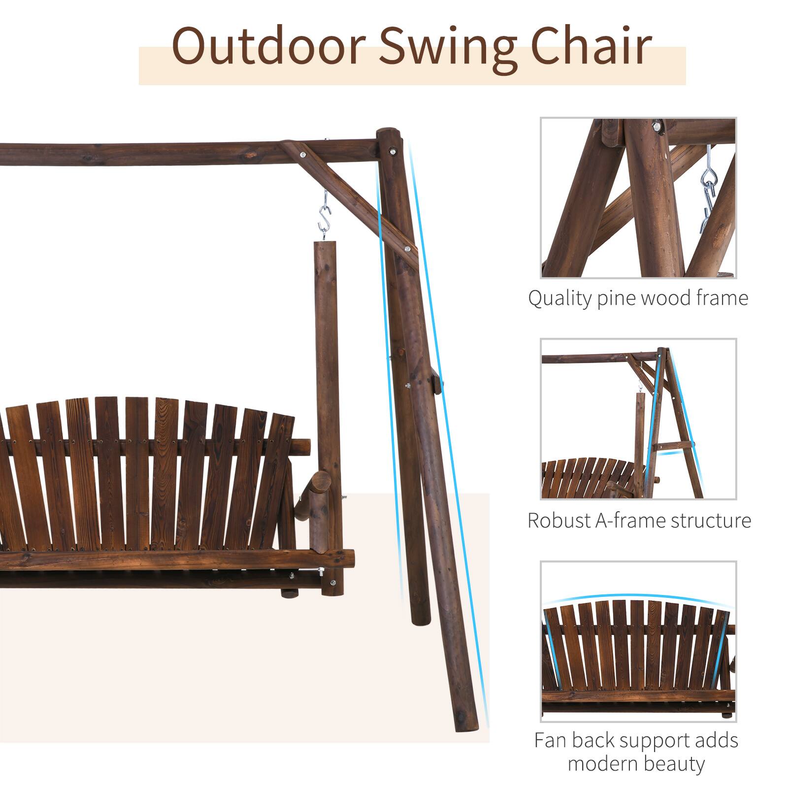 Outdoor Swing Chair
Quality pine wood frame
Robust A-frame structure
Fan back support adds modern beauty