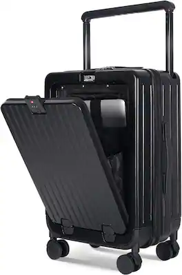 Quick Deer - 24" Hardshell Checked Luggage with Front Pocket, Wide Handle, USB Port, Spinner Wheels and Cup Holder - Black