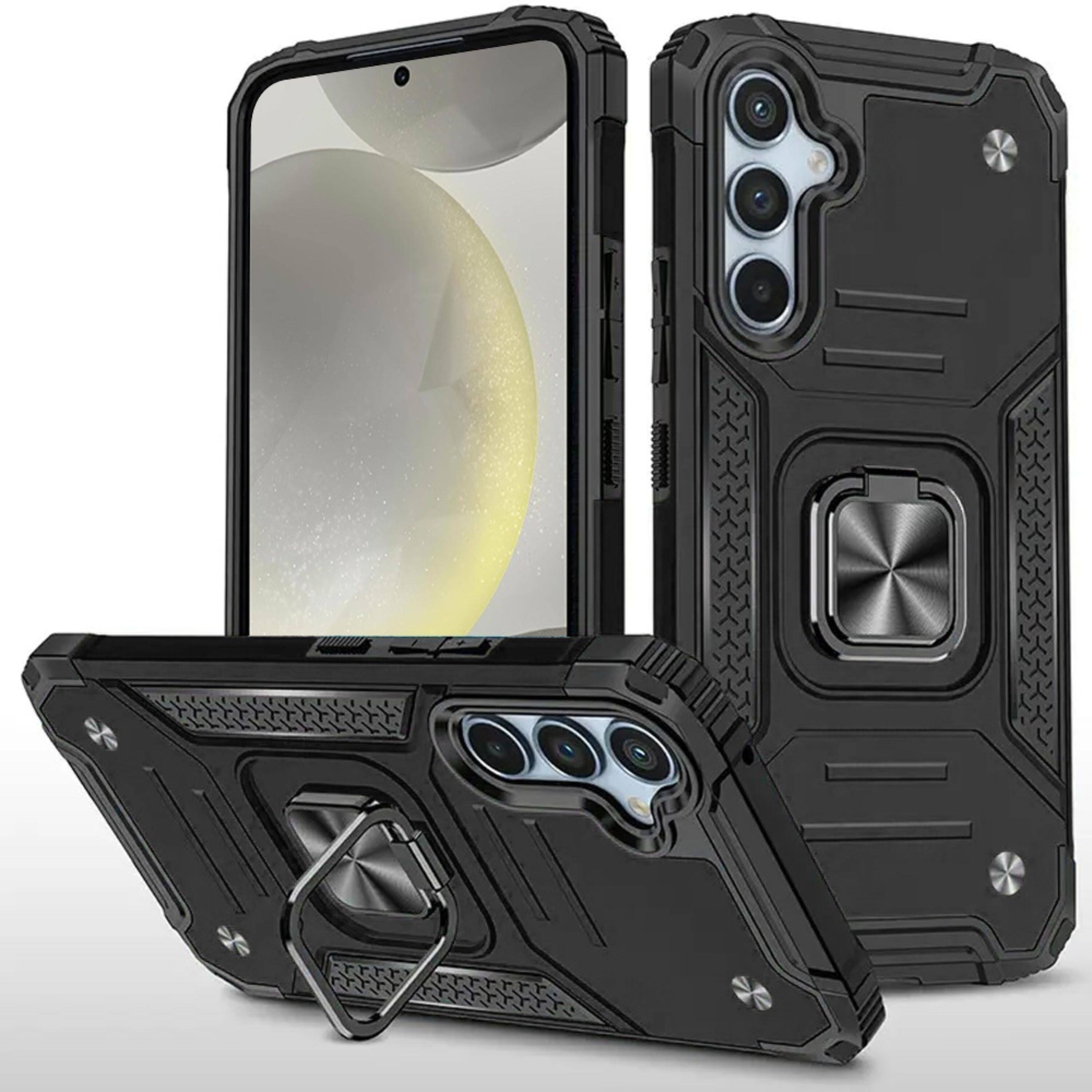 Front. Kitcheniva - Magnetic Kickstand Shockproof Cover Plus Tempered Glass For Samsung S25/S24 Black - Black.