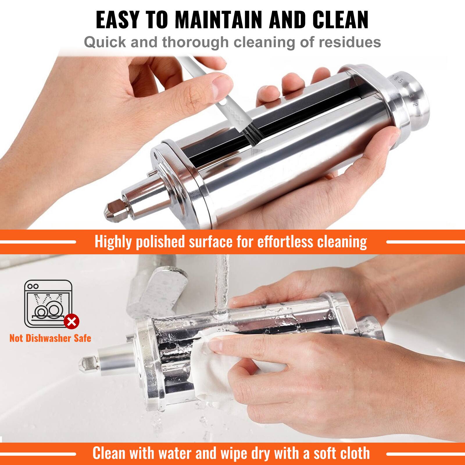 EASY TO MAINTAIN AND CLEAN  
Quick and thorough cleaning of residues  

Highly polished surface for effortless cleaning  

Not Dishwasher Safe  

Clean with water and wipe dry with a soft cloth