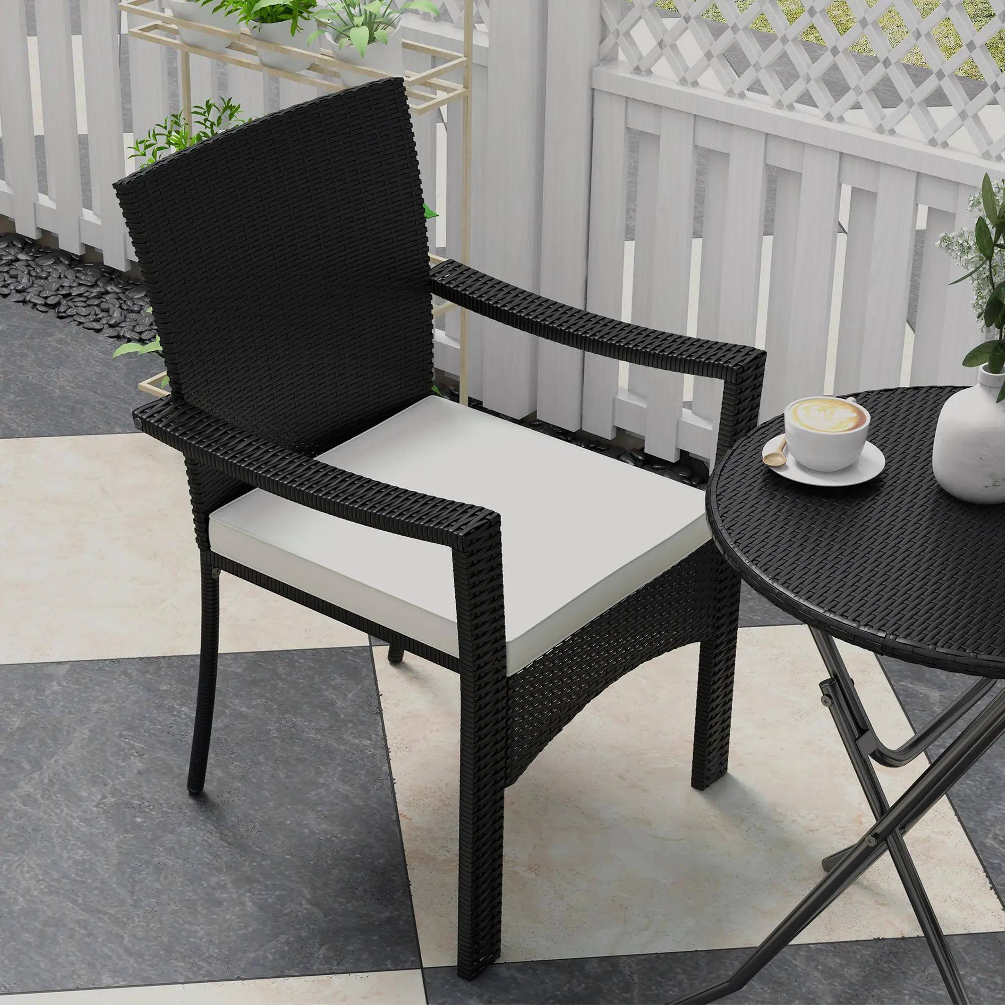 Back. Resenkos - Resenkos Rattan Bistro Set, Porch, Backyard, Garden, White - White.