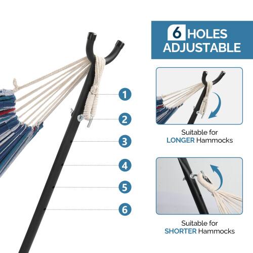 6 HOLES ADJUSTABLE

1 2 3 Suitable for LONGER Hammocks

4 5 6 Suitable for SHORTER Hammocks
