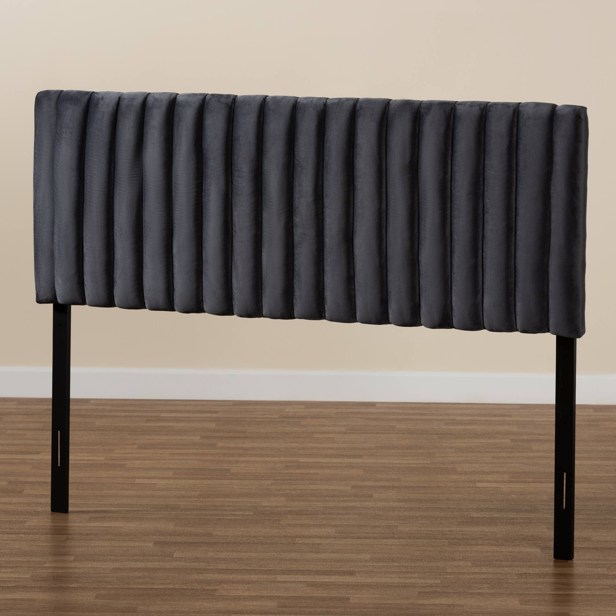 Alt View 1. Baxton Studio - Emile Modern and Contemporary Velvet Fabric Upholstered and Dark Brown Finished Wood Queen Size Headboard - Grey/Dark Brown.