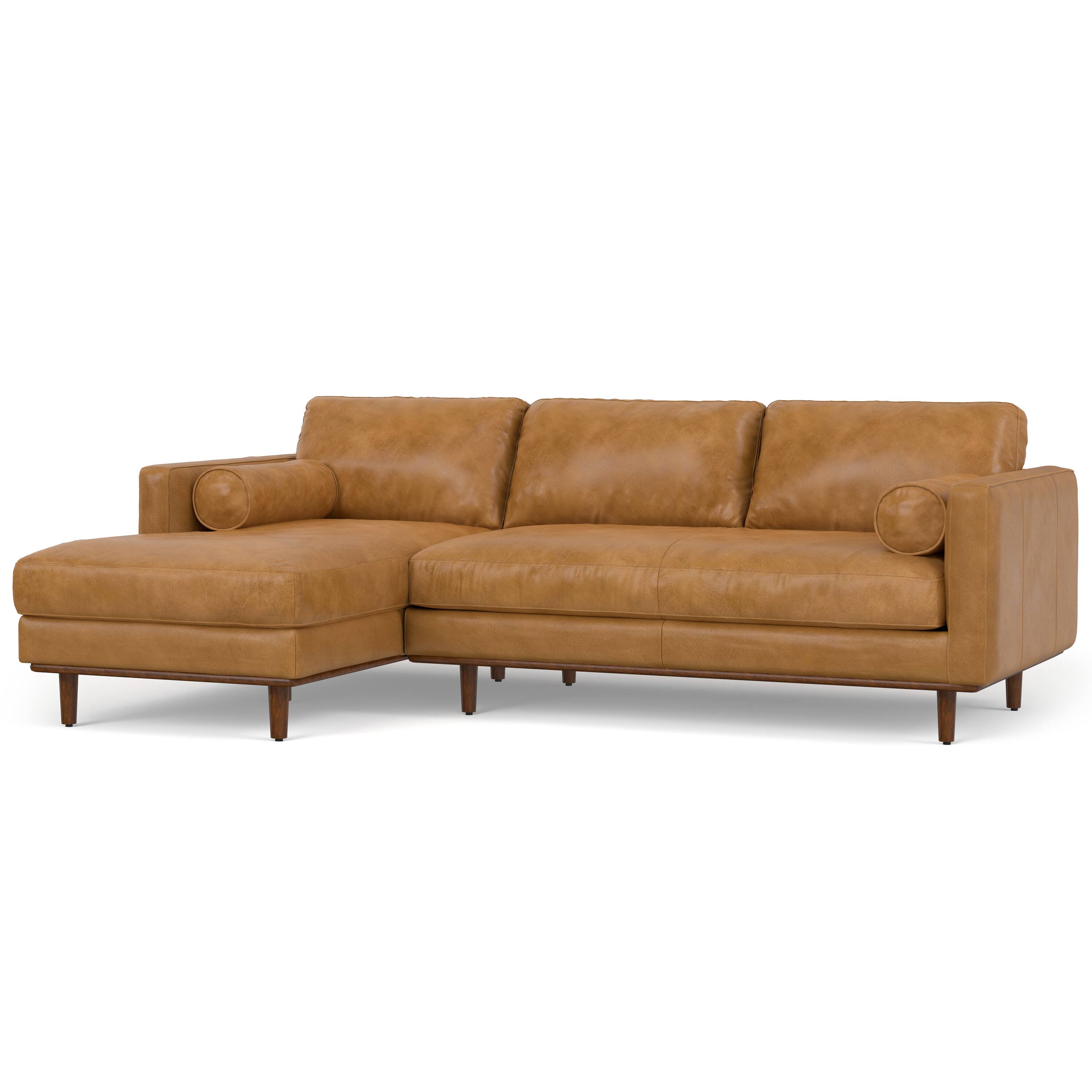Alt View 1. Simpli Home - Morrison Mid Century Left Sectional 102 inch Wide Sofa Sectional in Sienna Genuine Leather - Sienna.