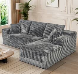 Anysun - 107" Rabbit Hair Modular Cloud L-Shaped Sofa w/ Recliner, Modern Sleeper, Deep Seat, No Assembly Needed - Gray