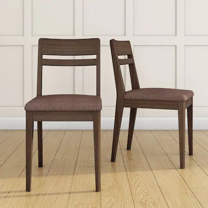 Front. Grain & Grove - Crew Upholstered Dining Chair (2 pack), Walnut/Coffee - Walnut/Coffee.