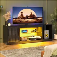 Bestier 57" Gaming TV Stand with Adjustable Shelves LED-Lit TV Console for 65-Inch TVs with Cabinet Storage - Black - Front_Zoom