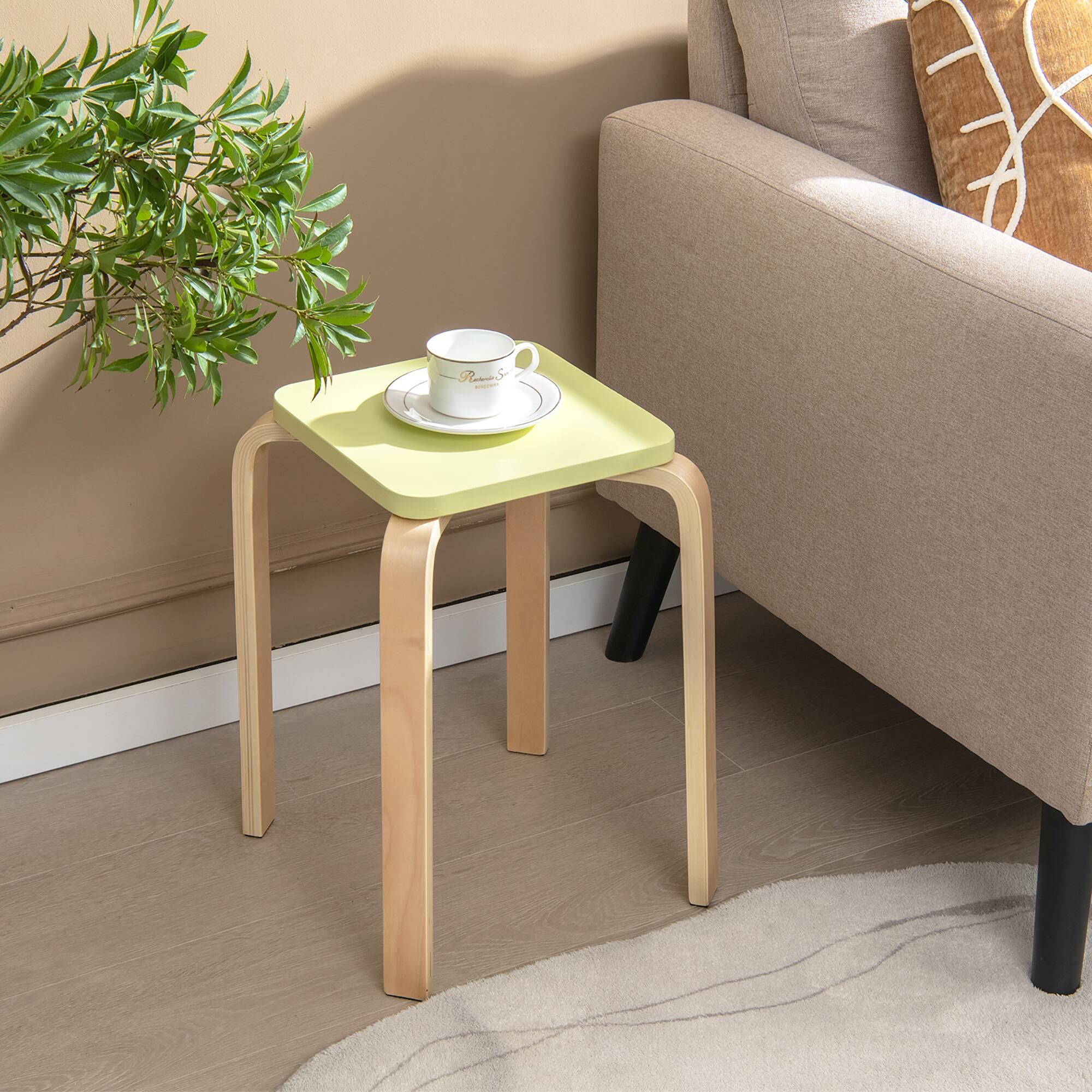 Alt View 2. Costway - Costway Set of 4 Colorful Square Stools Stackable Wood Stools with Anti-slip Felt Mats - Natural.
