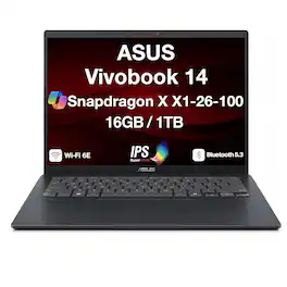 ASUS - Upgraded - Vivobook 14 Laptop 14.0 WUXGA Display (Snapdragon X X1-26-100, 16GB, Win 11 Pro) w/Dockztorm Wireless Mouse - Quiet Blue
