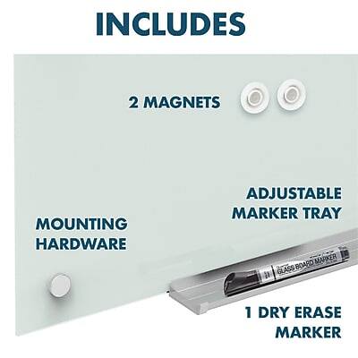 INCLUDES

- 2 MAGNETS
- MOUNTING HARDWARE
- ADJUSTABLE MARKER TRAY
- 1 DRY ERASE MARKER