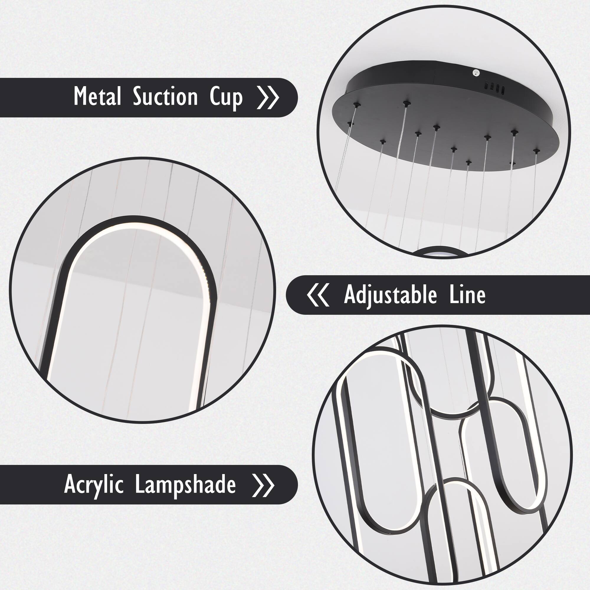 Metal Suction Cup  
Adjustable Line  
Acrylic Lampshade