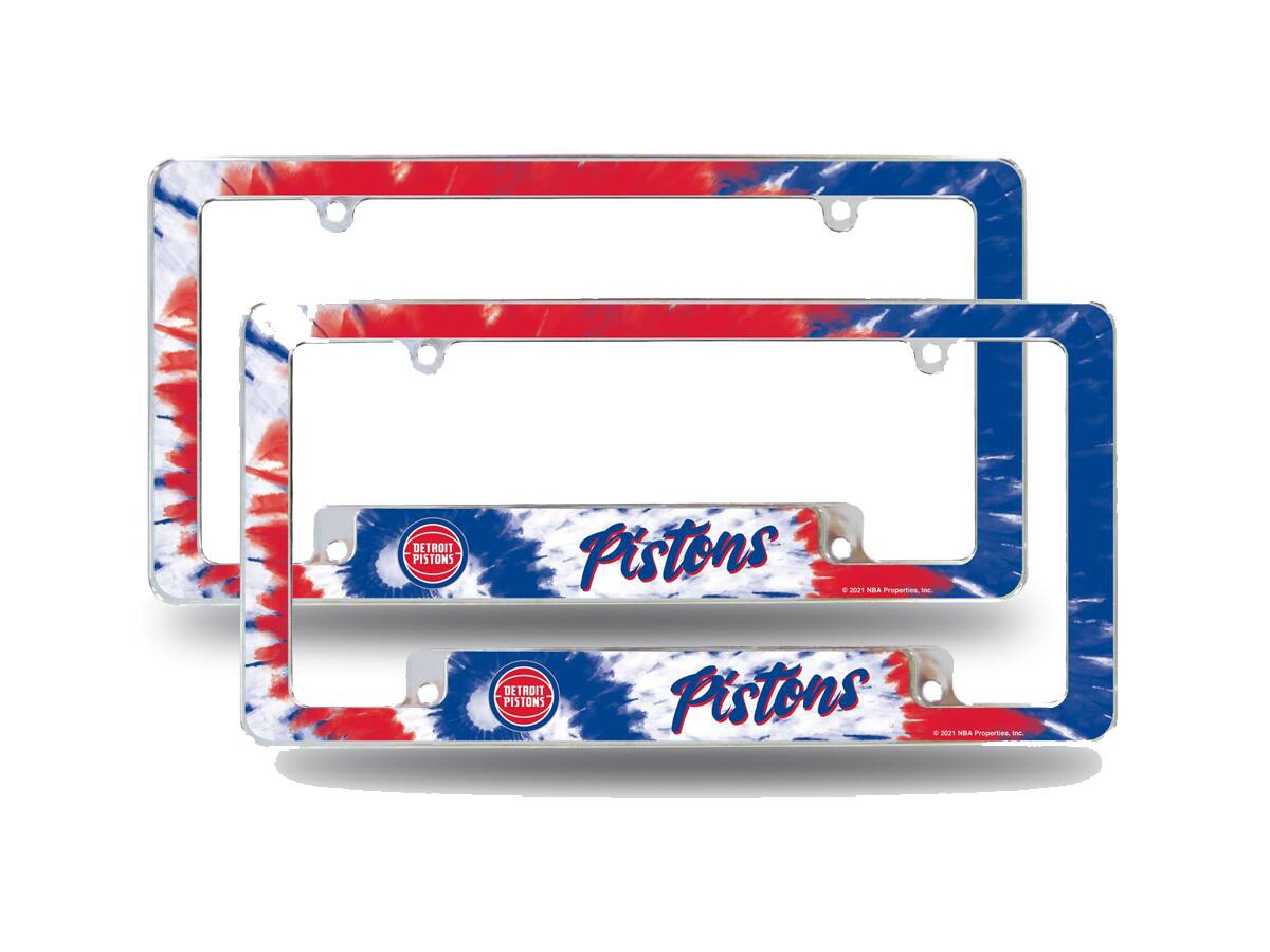 Detroit Pistons Chrome Metal (Set of 2) License Plate Frames with Bold Tie Dye Design