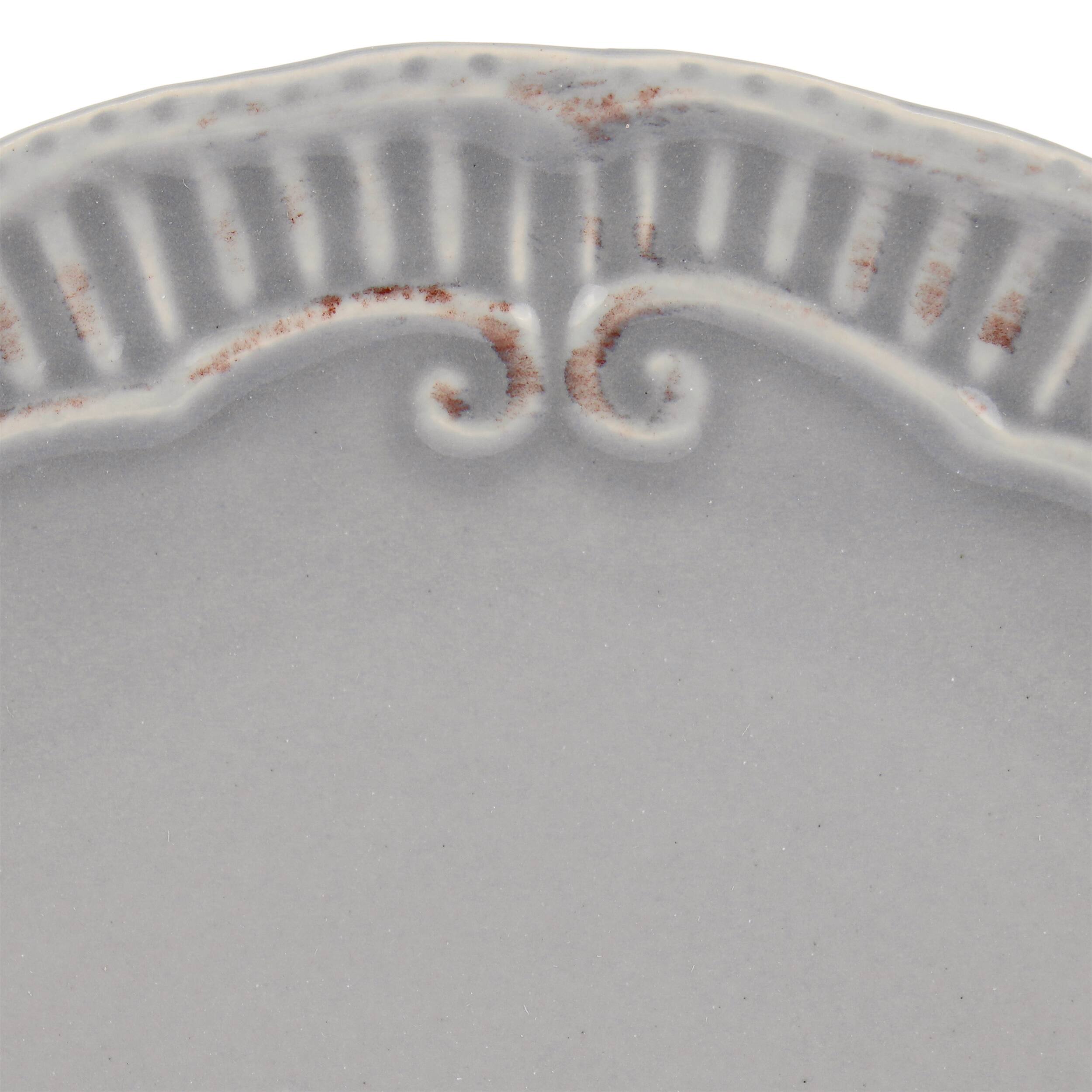 Alt View 3. Gibson - Modern Southern Home Capri 6 Piece 9 Inch Stoneware Embossed Dessert Plate Set in Grey - Grey.
