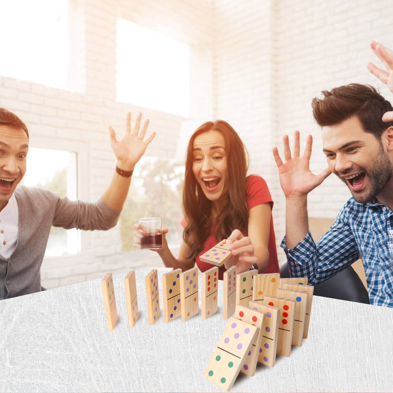 Alt View 5. GSE Games & Sports Expert - 28 Piece Giant Wooden Dominoes with Multi-Color Dots for Outdoor Lawn Yard Games(Jumbo - 10"x5" Pieces).