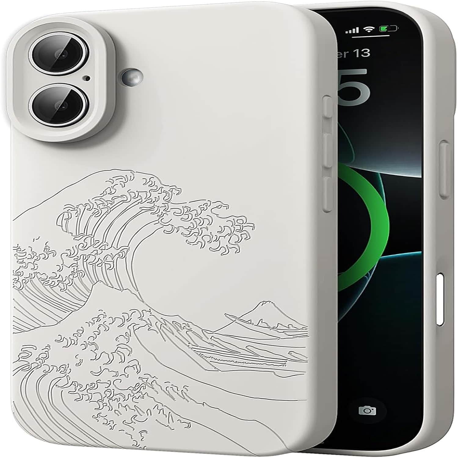 Magnetic Engraved Silicone Phone Case for iPhone 16 for Men Women, Etched Design Non-Slip Soft Feel Dembossed - White