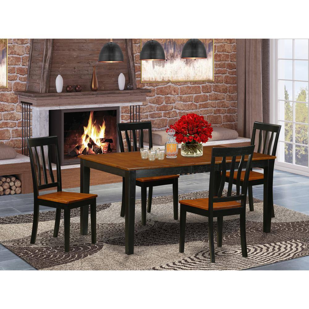 Back. East West Furniture - 5 PC Kitchen Table set-Dining Table and 4 Wood Kitchen Chairs - Black & Cherry.