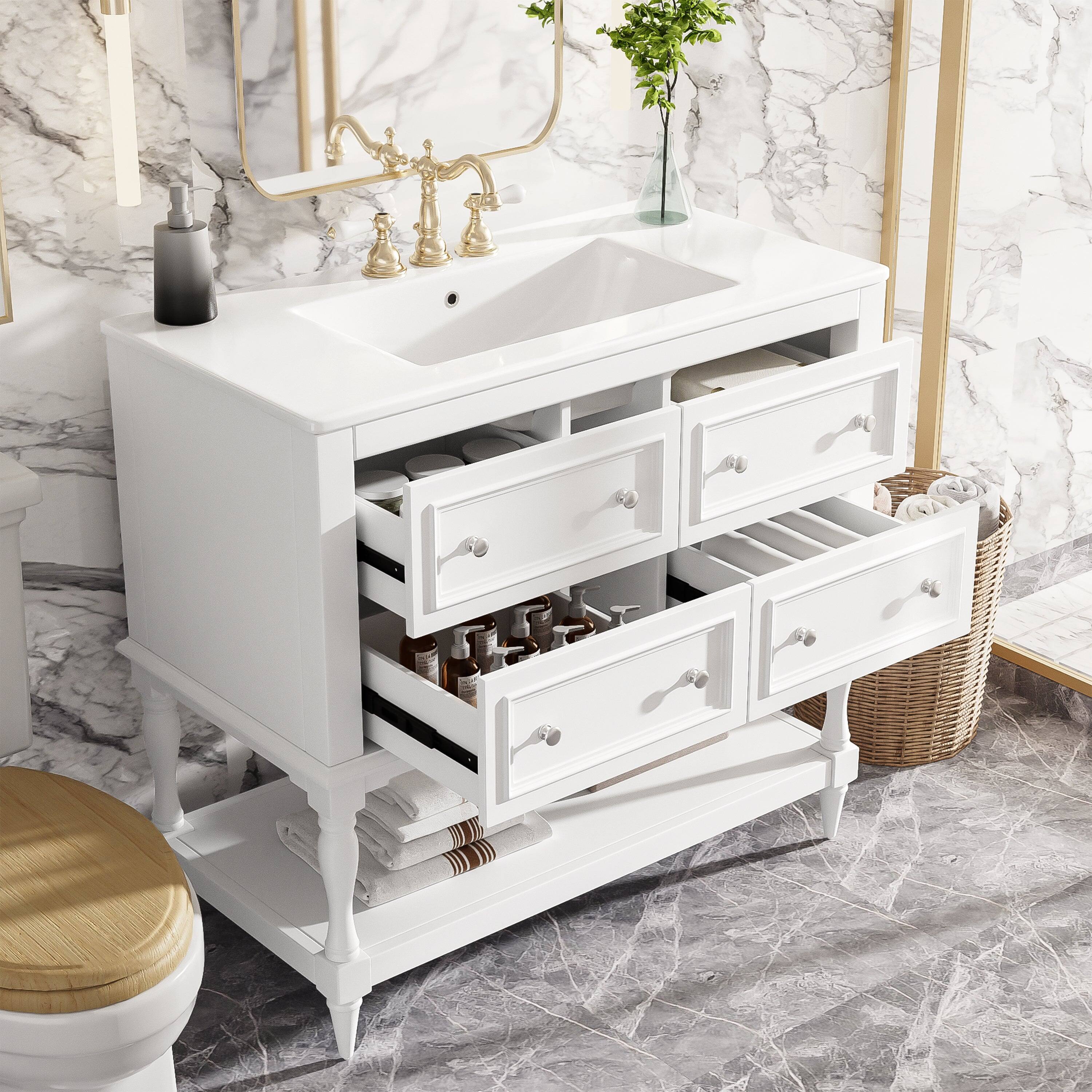 Alt View 2. Boyel Living - 36 Inch Modern Bathroom Vanity with Ceramic Sink Four Drawers Two Cabinets White - White.