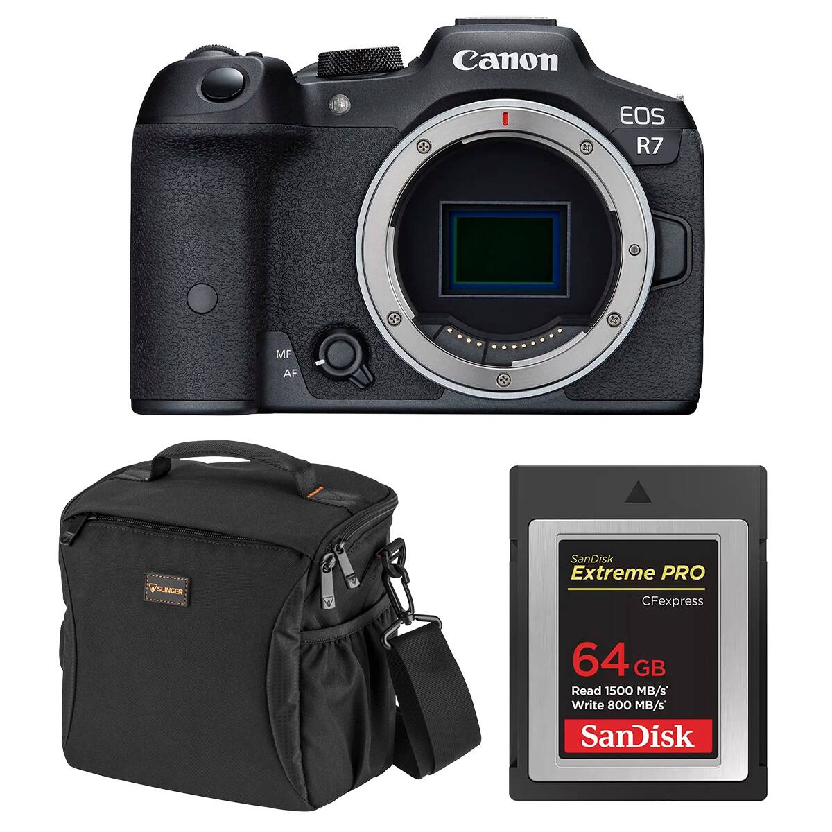 Canon  
23  
EOS R7  
MF  
AF  
SanDisk Extreme PRO CFexpress  
64 GB Read 1500 MB/s Write 800 MB/s*  
SanDisk