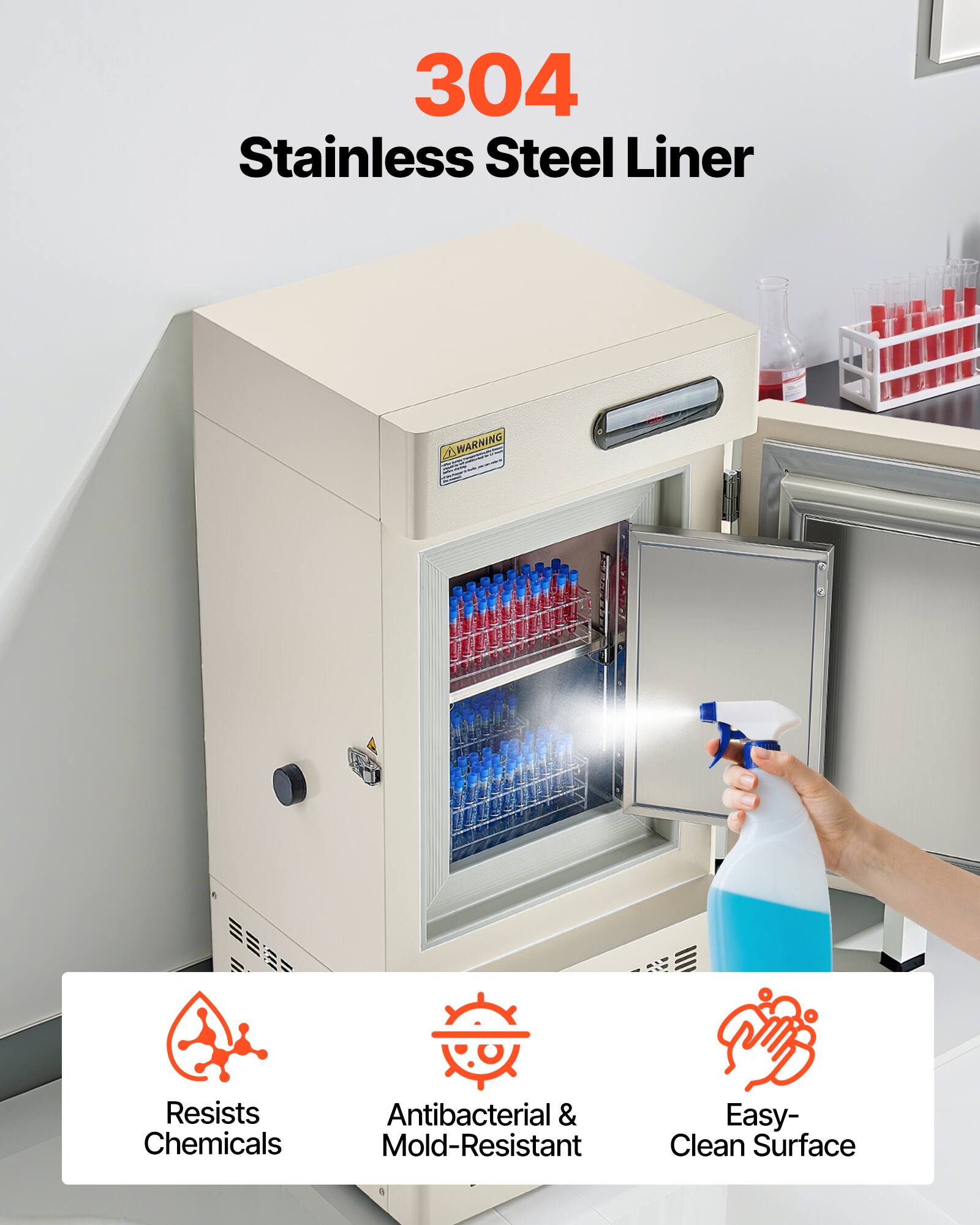 304 Stainless Steel Liner

WARNING

Resists Antibacterial & Chemicals Mold-Resistant

Easy-Clean Surface