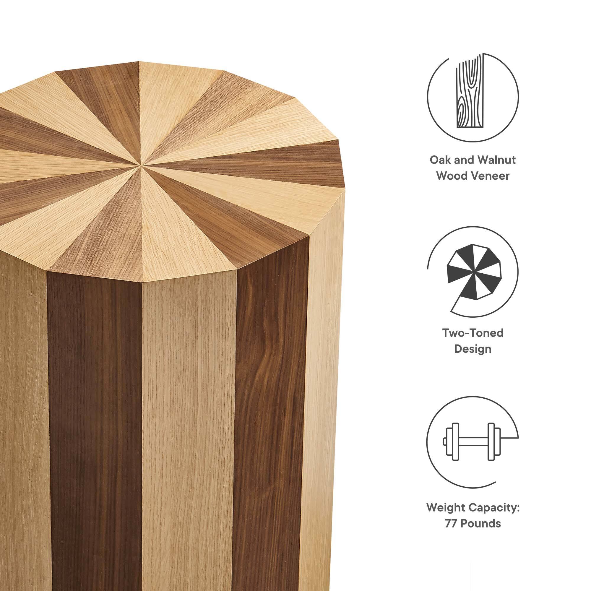 Oak and Walnut Wood Veneer  
Two-Toned Design  
Weight Capacity: 77 Pounds