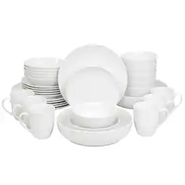 Elama - Iris 32 Piece Porcelain Dinnerware Set with 2 Large Serving Bowls - White