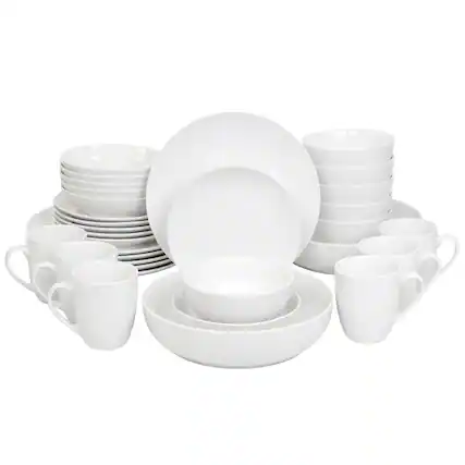 Front. Elama - Elama Iris 32 Piece Porcelain Dinnerware Set with 2 Large Serving Bowls in White - White.