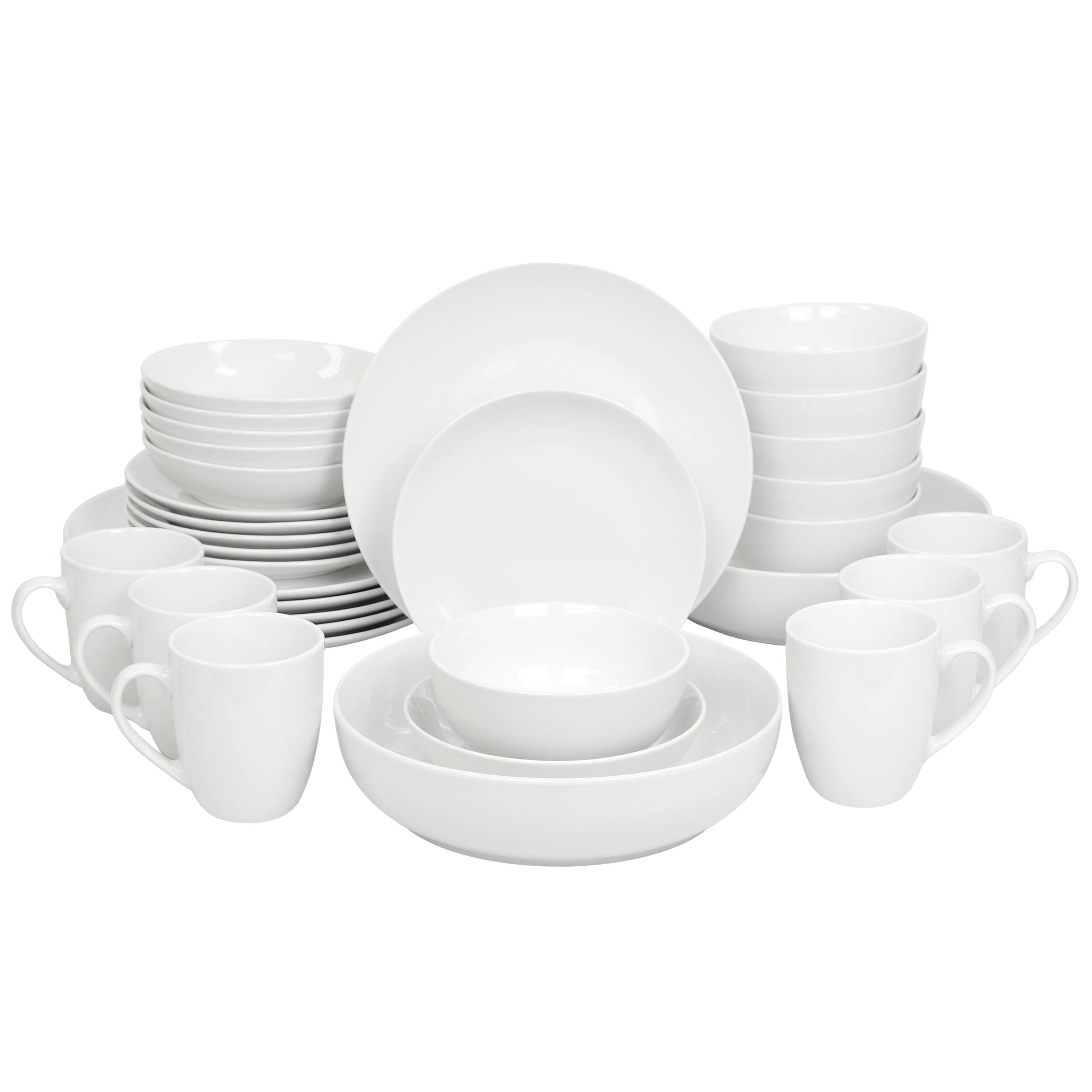Front. Elama - Elama Iris 32 Piece Porcelain Dinnerware Set with 2 Large Serving Bowls in White - White.