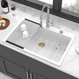 Siljoy - Quartz Kitchen Sink - 33" x 22" x 9.65" granite composite Drop-in kitchen sink - White