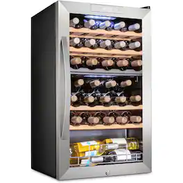 Schmecke - 33 Bottle Freestanding Wine Refrigerator, Dual Zone Wine Fridge with Lock - Stainless Steel