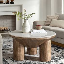 Ellison 33" Round Wood Coffee Table With Marble Top by Modway - Walnut