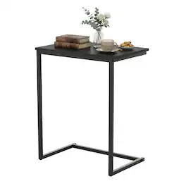 Gymax - C-shaped End Table Vintage Accent Couch Table w/ Heavy-duty Metal Frame - Black