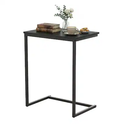 Front. Gymax - Gymax C-shaped End Table Vintage Accent Couch Table w/ Heavy-duty Metal Frame - Black.
