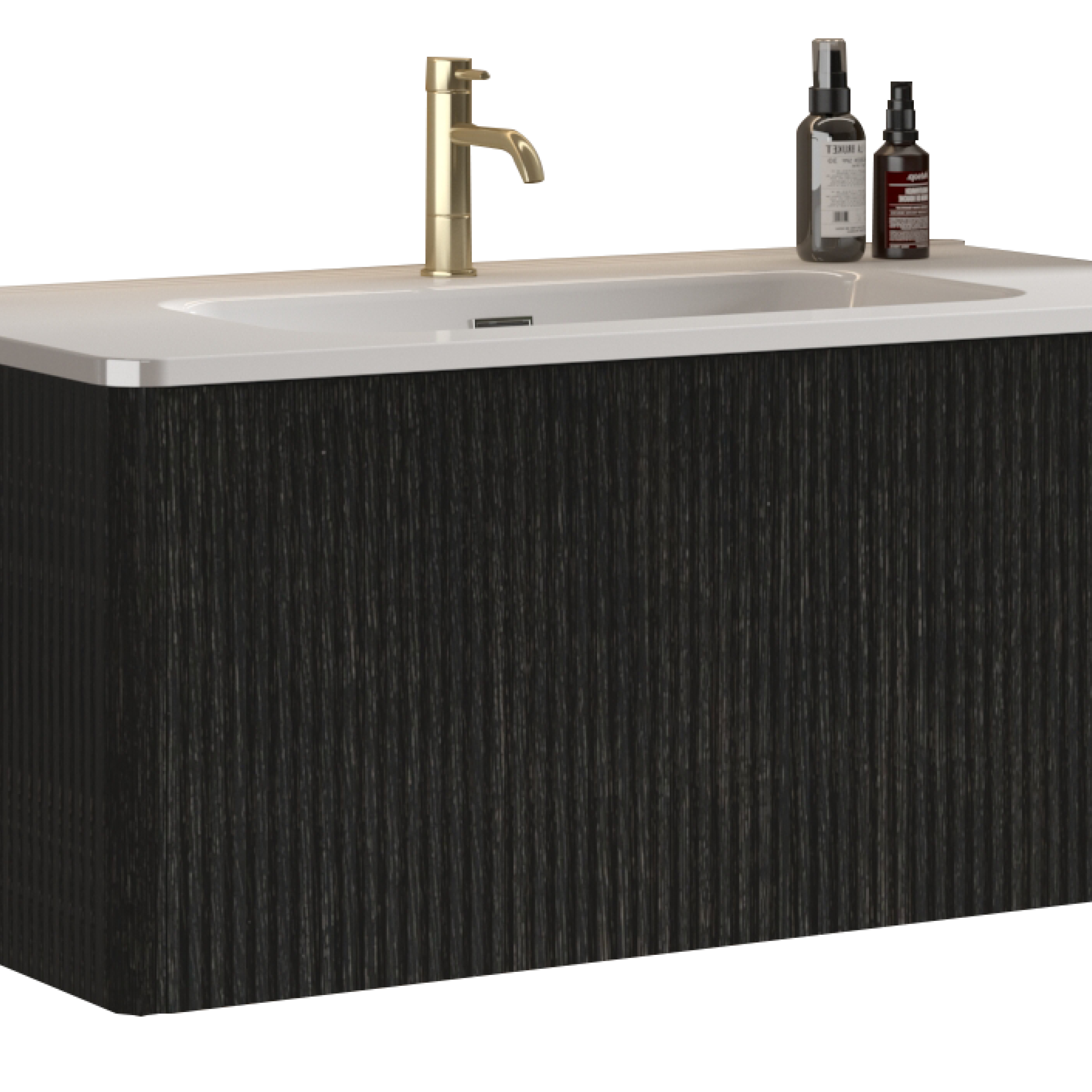 Alt View 2. ELEMENT ACE - Modern Floating Bathroom Vanity with Integrated Ceramic Sink and Spacious Storage - Black.