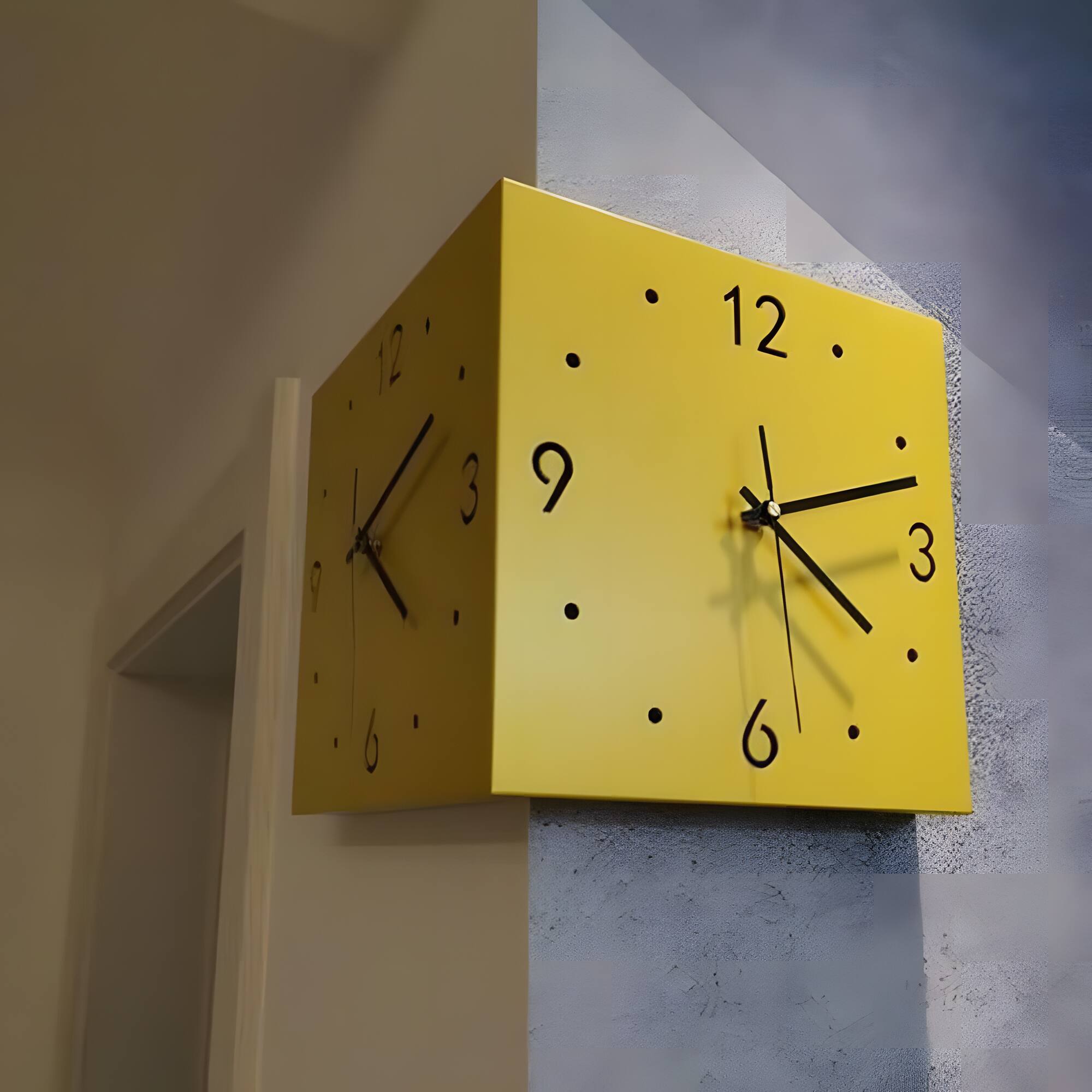 Left. Lamp Depot - Metal Sound Sensor Backlit Corner Clock - Yellow.