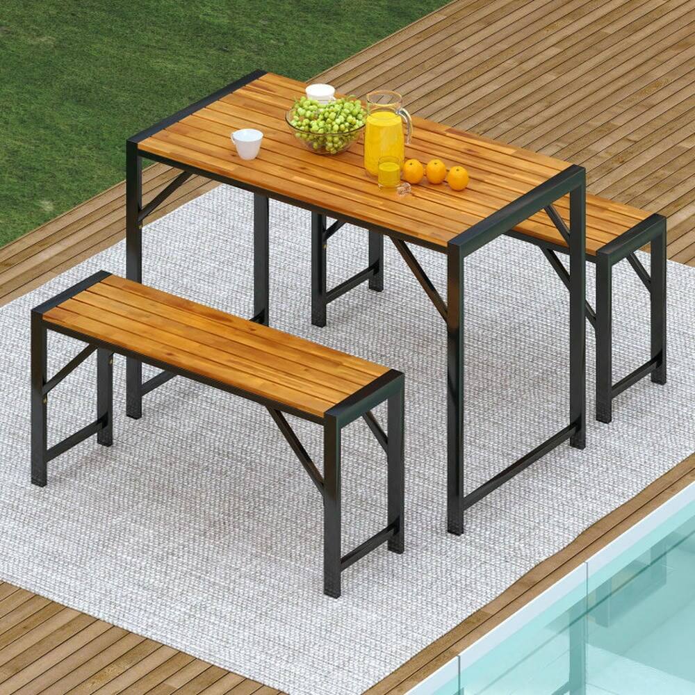 Alt View 5. Kadyn - Patio Dining Sets,Patio Furniture Sets,3 Pieces Patio Dining Set with Picnic Table and 2 Benches for 4 People - Brown.