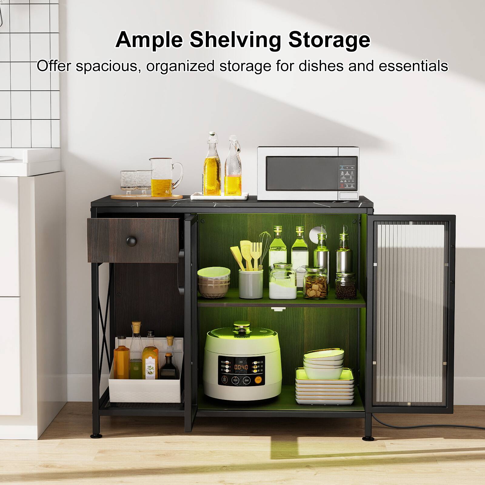 Ample Shelving Storage  
Offer spacious, organized storage for dishes and essentials